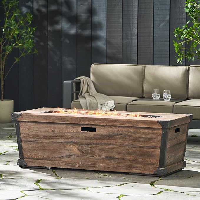Propane Fire Pit Table, 56" MGO Firepits for Outside, Rectangular Gas Fire Pit for Outside Patio, Propane Fire Table for Deck, Backyard, 50,000BTU, Tank Not Included, Brown
