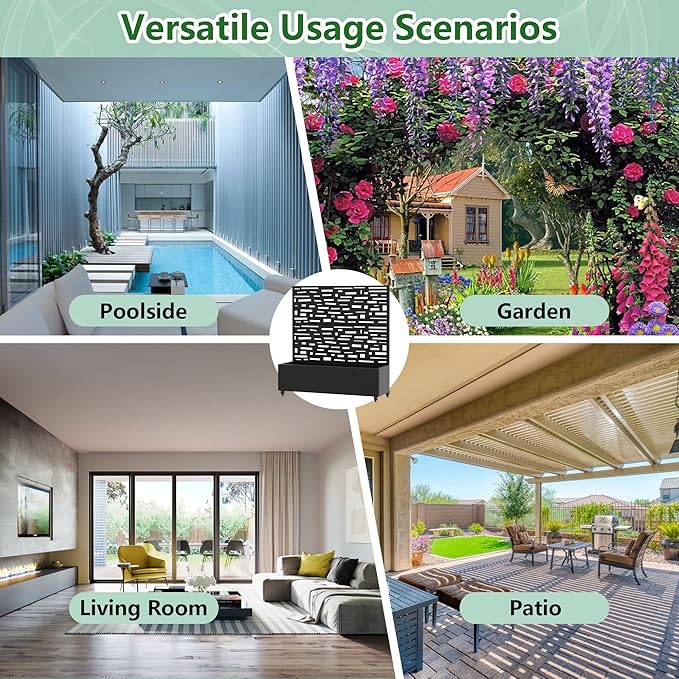 Casaphoria Raised Garden Bed Metal Planter Box with Trellis, 47"x47"x16" for Outdoor Climbing Plants, Flowers Vegetables and Vines Privacy Screen with Wheels and Drainage Holes(Black Street)