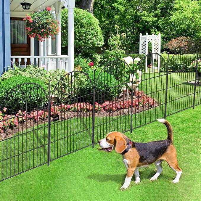 Adavin Tall Garden Fence Animal Barrier with Gate, 40 in(H)×43.7ft(L) 20 Panels No Dig Fence for Dogs, Rustproof Metal Wire Animal Barrier Fences for Dogs Rabbits, Black Garden Fencing for Yard Patio