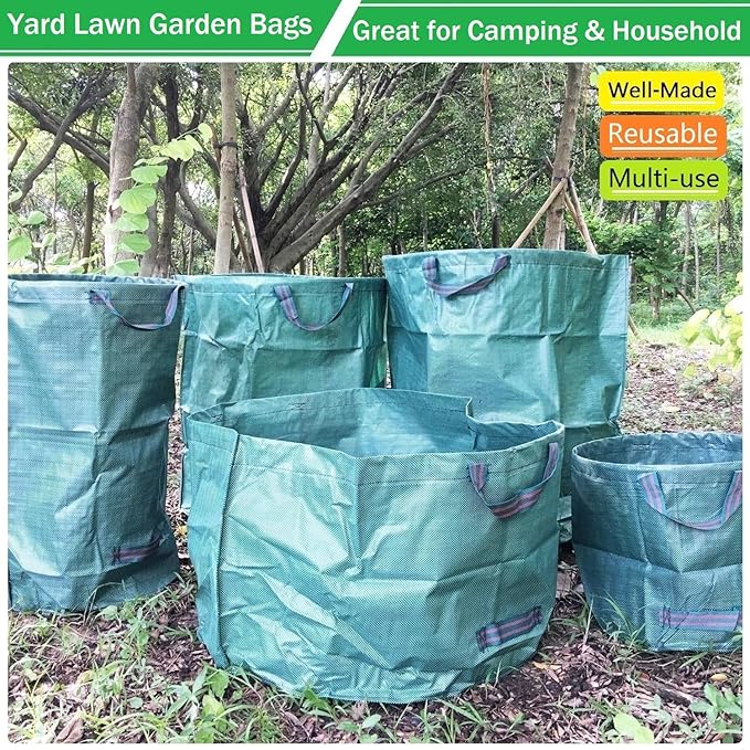 Standard 3-Pack 46 Gallon Yard Garden Bags (D26, H19 inch) W/Garden Gloves for Leaf Bags,Yard Waste Bags,Camping Waste Bin,Recycling Bag,Laundry Bag,Lawn Debris,Grass Clippings,Weeds Barrel 4 Handles