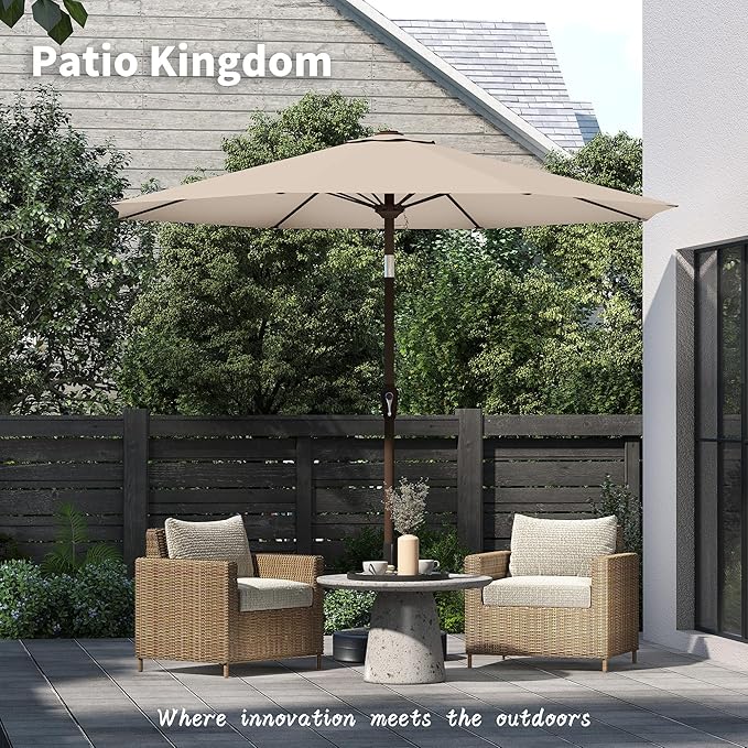 PatioKingdom 11FT Patio Umbrella,Outdoor Umbrella with Push Button Tilt and Crank,Market Table Umbrella with 8 Sturdy Fiberglass Ribs UV Protection(Beige, 11FT)