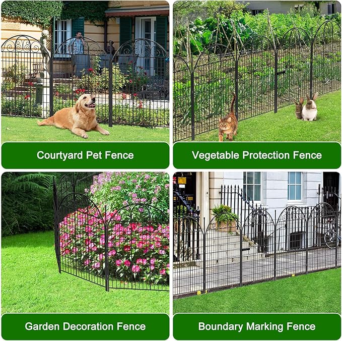 10 Panels Garden Fence with Gate for Yard, 40 in(H) X 24ft(L) No Dig Dogs Decorative Fence Outdoor Animal Barrier Fencing, Rustproof Metal Wire Patio Temporary Fences for Dogs Rabbits