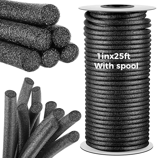 1 Inch x 25 ft Foam Backer Rod for Gaps Joints Concrete Crack Filler Caulk Saver Bulk Foam Backing Rod Concrete Filler Rope for Weather Stripping Door Seal (Black)