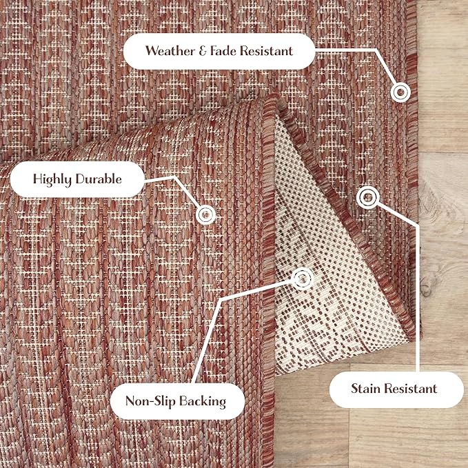 Adiva Rugs Outdoor Indoor Area Rug, Weather Resistant, Easy to Clean, Stain Resistant Floor Mat for Dining Room, Backyard, Deck, Patio (Copper Weiss, 10' x 14')