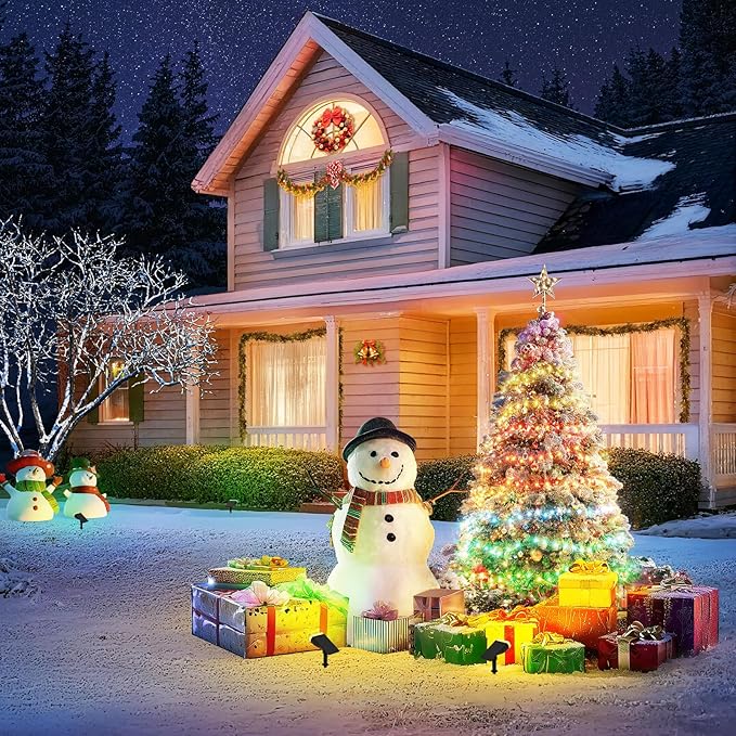 Linkind RGB Christmas Solar Lights Outdoor Waterproof IP67 StarRay Color Changing Spot Lights Outdoor for Yard Garden Pathway Holiday Christmas Decorations (Multicolor, 6 Pack)