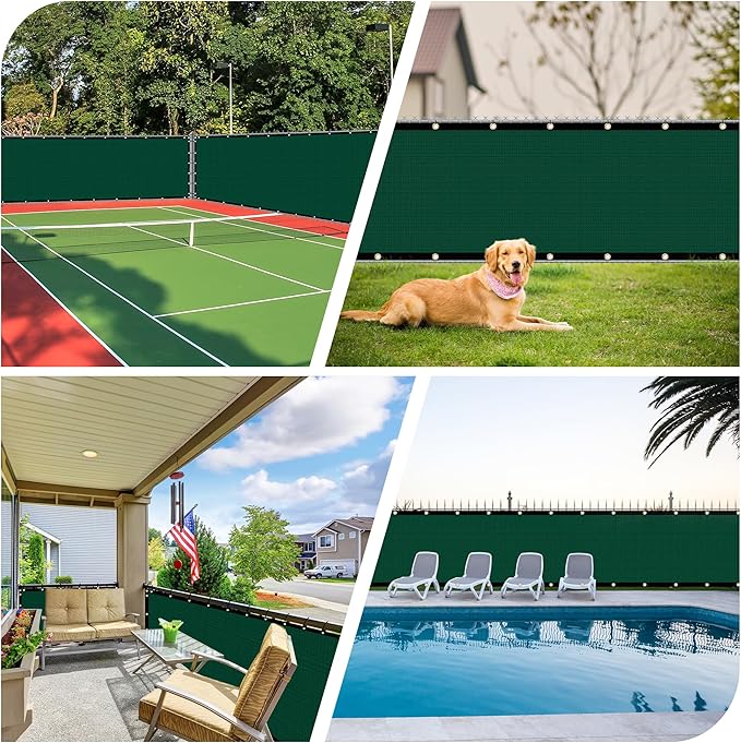iCover 6x50ft Privacy Screen Fence, Outdoor Fencing Panels, Garden Windscreen Mesh Shade Sail Net Barrier, Include Reinforced Bindings and Brass Grommets Cable Zip Ties, Green