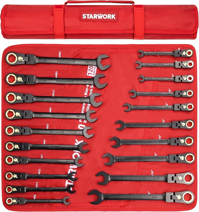 STARWORK Ratcheting Combination 20Pc. Wrench Set (20Pc. 120T FLX Reversible)