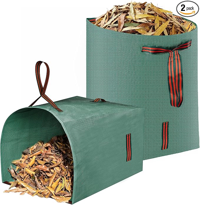 2 Pack 53 Gallon Reusable Yard Waste Bags, Multiple Handles Dustpuan-Type Lawn and Leaf Bags, Clollapsible Leaves Collector Garden Bag for Debris, Grass, Clippings, Branches, Lawn Trash