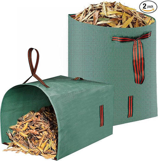 2 Pack 53 Gallon Reusable Yard Waste Bags, Multiple Handles Dustpuan-Type Lawn and Leaf Bags, Clollapsible Leaves Collector Garden Bag for Debris, Grass, Clippings, Branches, Lawn Trash