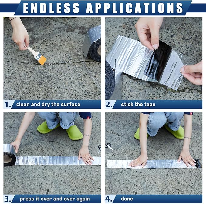 Frienda 2 Rolls Flashing Tape Waterproof Patch Seal Tape 32 Feet Self Adhesive Asphalt Repair for Window Roof Doors Panels Gutter Repair Outdoor(4" X 32')