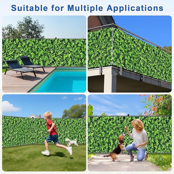 UPGRADE 4'x17'Customized PVC Privacy Fence Screen with Green Leaves Print – Outdoor Waterproof Patio Privacy Cover for Yard, Balcony, Garden Fence Decoration