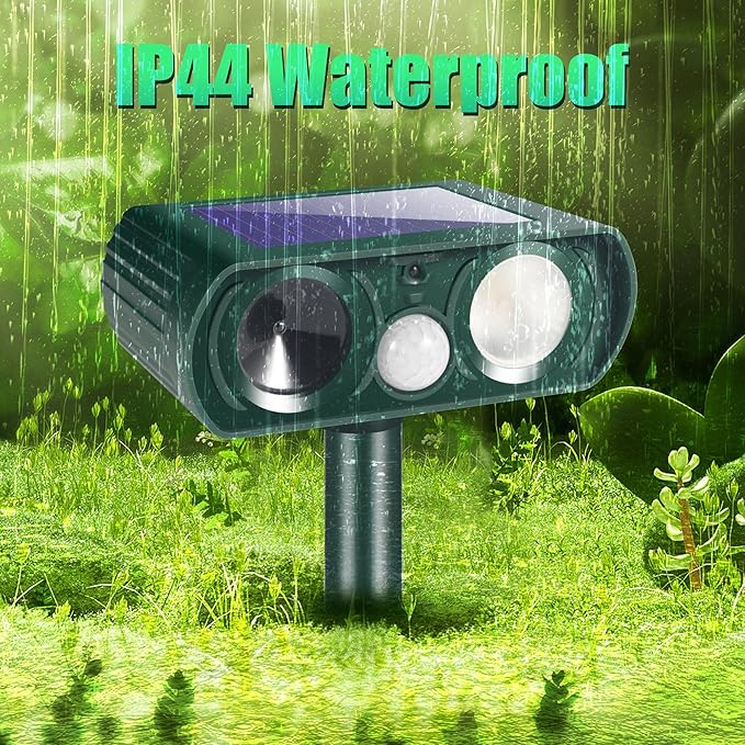 Solar Ultrasonic Animal Repellent Outdoor Deer Repellent Devices with Motion Detection & Flashing Lights,Solar Animal Repeller,Cat Squirrel Raccoon Skunk Rabbit Coyote Deterrent for Yard Garden,4 Pack