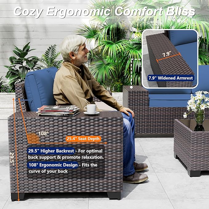 10 Pieces Patio Furniture Set with 2 Swivel Chairs Patio Furniture Outdoor Sectional Sofas with 55000 Gas Fire Pit Patio Conversation Set w/7 Cushions-Blue