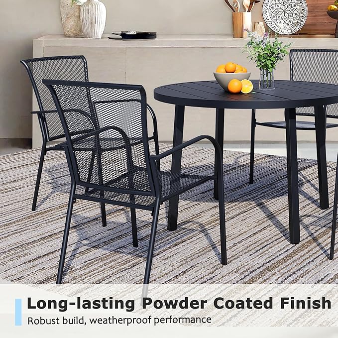 5 Piece Outdoor Dining Set, Patio Dining Set for 4, 42" Black Round Table with 4 All Weather Mesh Outdoor Dining Chairs for Lawn, Garden, Porch