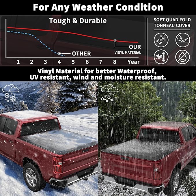 Soft Quad Fold Truck Bed Tonneau Cover Compatible for 2019-2024 2025 Chevy Silverado/GMC Sierra 1500 Fleetside New Body Style 4-Fold 6.5FT 78.9Inch
