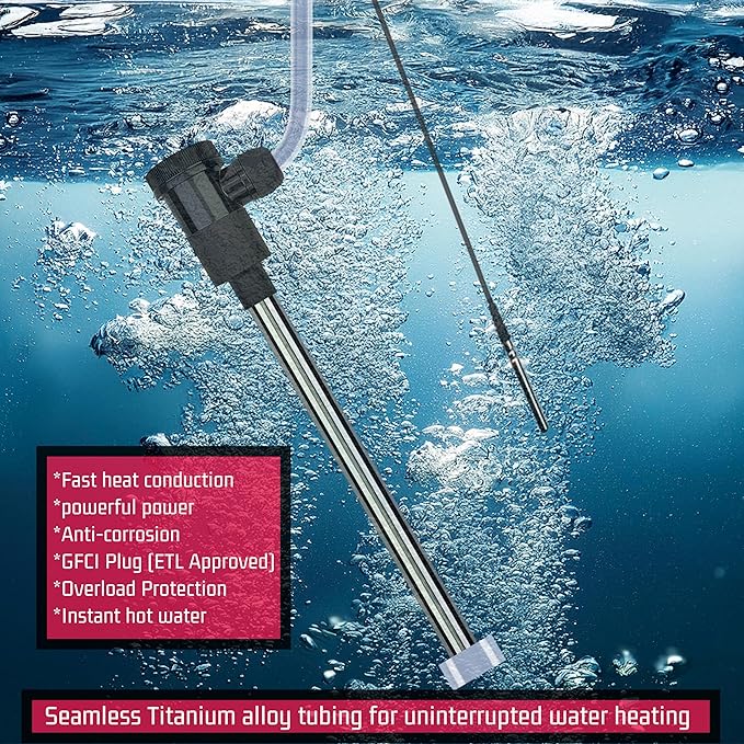 1800W Titanium Submersible Electric Immersion Water Heater with Temp Control & GFCI – Portable Heater for Hot Tubs, Above-Ground Pools, Inflatable Pools, Baptistry, Spa Tubs & Swimming Pools