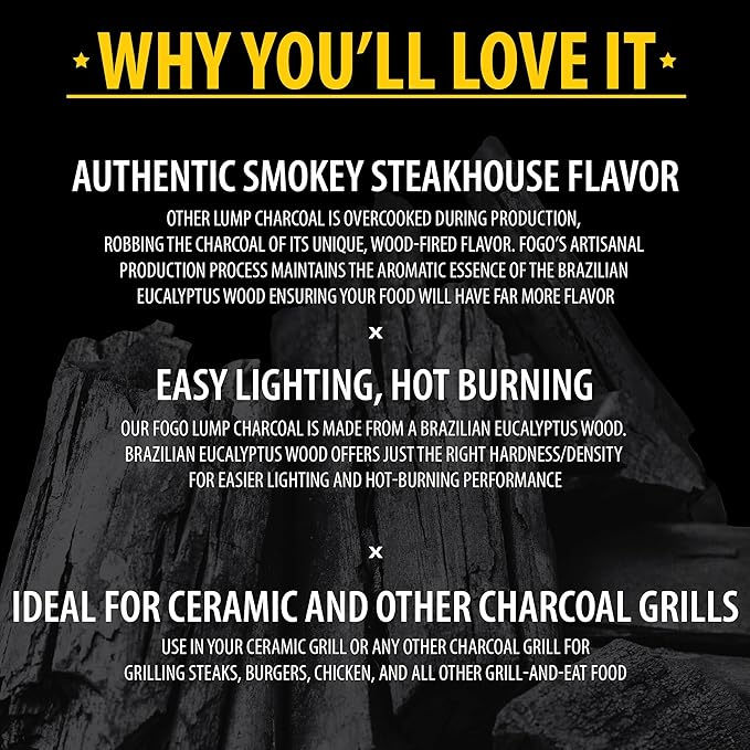 FOGO Brazilian Blend Hardwood Lump Charcoal, Natural, Large Sized Lump Charcoal for Grilling and Smoking, Restaurant Quality, 17.6 Pound Bag