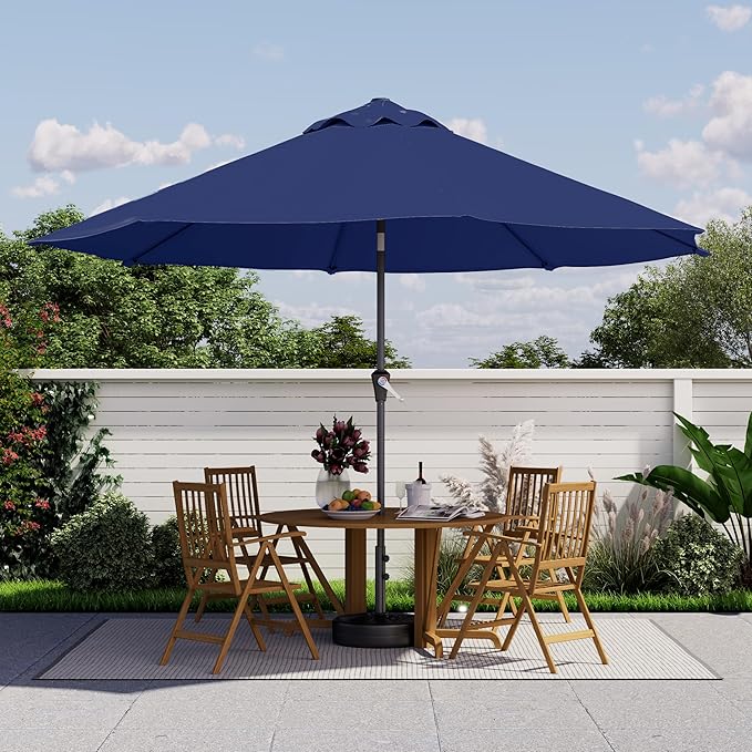 Kingdura 9FT Outdoor Patio Umbrella, Market Table Umbrella with Push Button Tilt and Crank, 8 Sturdy Fiberglass Ribs, UV Protection for Pool, Lawn, Deck, Backyard, Garden (Navy blue)