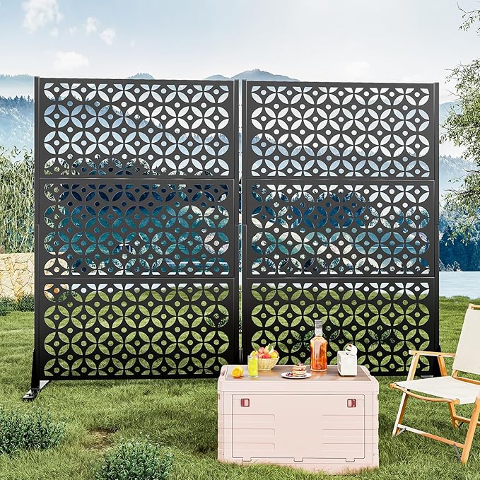 72" H×45" W Metal Privacy Screen Outdoor Privacy Screen Freestanding, Outdoor Privacy Screens and Panels, Decorative Privacy Fence with Expansion Screws and Ground Nails for Patio Lawn Deck.