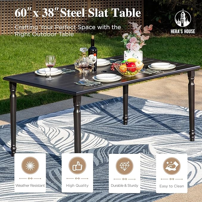 HERA'S HOUSE 7 PCS Patio Dining Set, 6 x Premium Textilene Dining Chair, 1 x 60 Classic Table, Rust Resistant Outdoor Table Chairs Set for Lawn Garden Backyard Deck