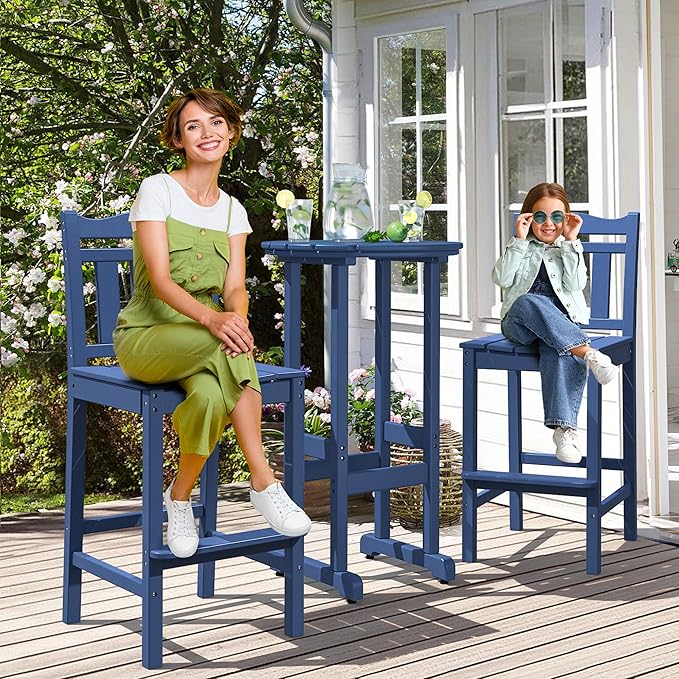 nalone Outdoor Bar Stool, HDPE Tall Adirondack Chair Bar Chair, Weather Resistance Bar Height Chairs for Balcony, Garden, Yard, Backyard (Navy Blue, Bar Chair)