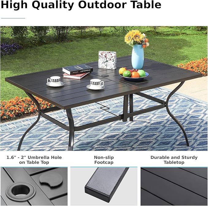 MFSTUDIO Patio Table and Chairs Set of 6, Patio Dining Sets with Swivel Chairs, 7 Piece Outdoor Dining Set with Umbrella Hole, Outdoor Patio Furniture Set for Deck Backyard Garden