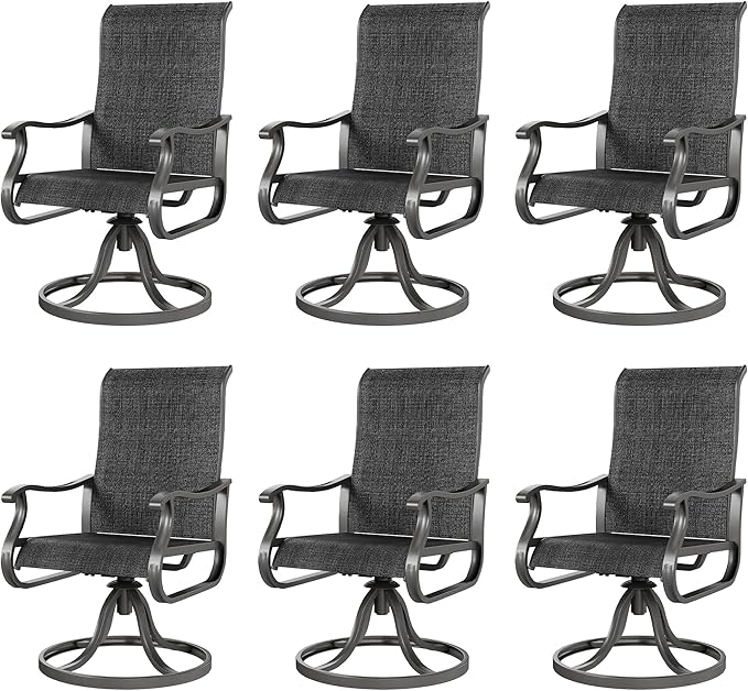 Amopatio Patio Swivel Chairs Set of 6, Outdoor Swivel Rocker Dining Chairs with All Weather Textilene High Back & Metal Frame, for Backyard Deck Lawn Garden (Dark Grey)