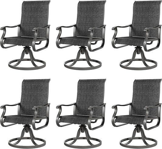 Amopatio Patio Swivel Chairs Set of 6, Outdoor Swivel Rocker Dining Chairs with All Weather Textilene High Back & Metal Frame, for Backyard Deck Lawn Garden (Dark Grey)