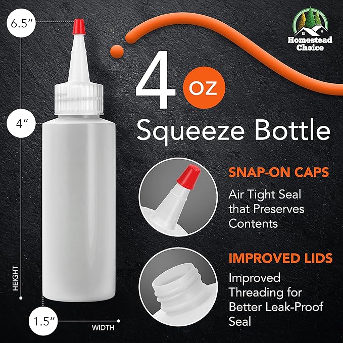 4 OZ Plastic Squeeze Bottles for Sauces - 8 Pack Condiment Squeeze Bottles for Liquids - Made in USA - BPA Free Squirt Bottles with Cap - Ketchup, Syrup, Oil, Dressings, Honey & Arts and Crafts