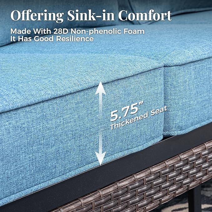 Outdoor Patio Swivel Sofa Chairs Set of 2 Steel Frame Porch Furniture with Deep Seating and 5.75" Cushions for Lawn Backyard Deck, Navy Blue