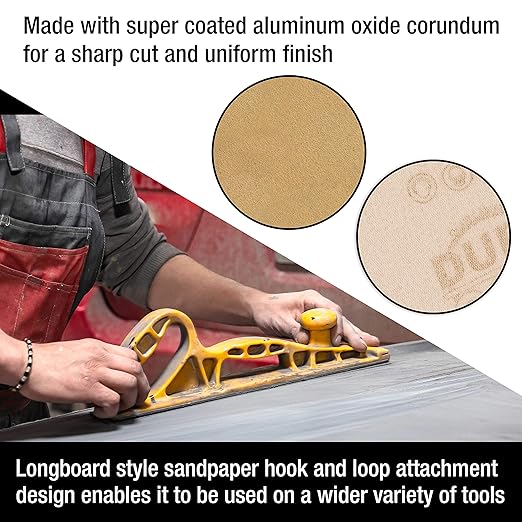 Dura-Gold Premium - 100 Grit Gold - Hook & Loop Backing Longboard Continuous Sandpaper Roll, 2-3/4" Wide, 12 Yards Long - For Automotive & Woodworking Air File Long Board Sanders, Hand Sanding Blocks