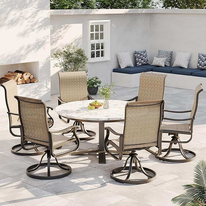 Swivel Patio Chairs Set of 4, Outdoor Dining Chairs with High Back, All-Weather Swivel Rocker Chair for Lawn, Porch or Garden(Brown, 4 PCS)