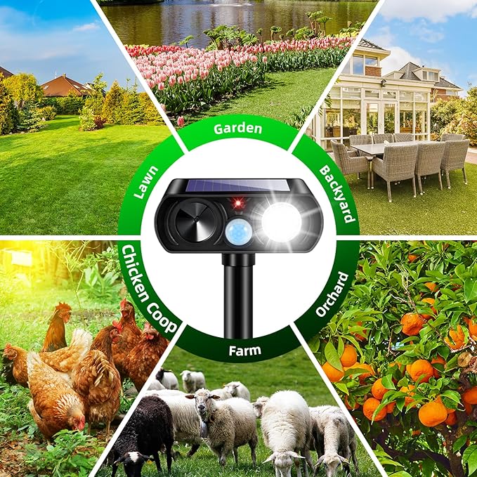 2025 Solar Ultrasonic Racoon Fortress Pro, Deer Cat Repellent Devices Animal Repeller Squirrel Rabbit Deterrent Outdoor with Motion Sensor&Flash Light to Scare Dog Skunk Out of Garden Farm Yard(4Pack)