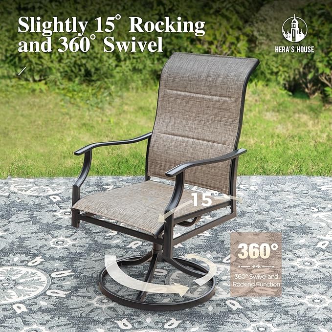 HERA'S HOUSE Patio Outdoor Swivel High-Back Rocking Chairs of 2, Outdoor Dining Chairs with All Weather Textilene Fabric,Wide Metal Armrests for Lawn, Porch or Garden