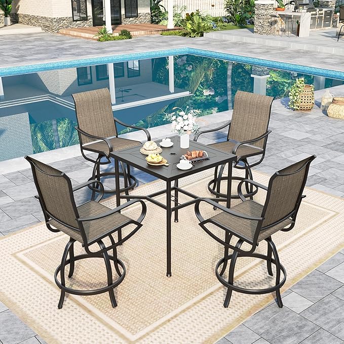 Sophia & William 5 pcs Outdoor Bar Set, Patio Bar Table and Chairs Set, Counter Height Patio Set - 4 x Swivel Bar Chairs, 1 x Square Bar Table