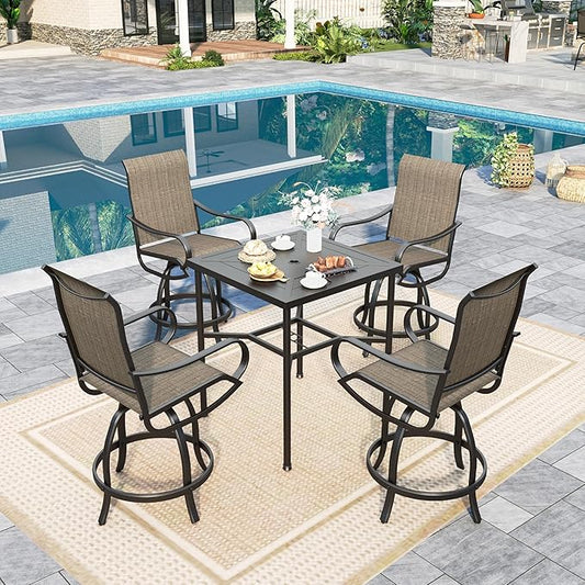 Sophia & William 5 pcs Outdoor Bar Set, Patio Bar Table and Chairs Set, Counter Height Patio Set - 4 x Swivel Bar Chairs, 1 x Square Bar Table