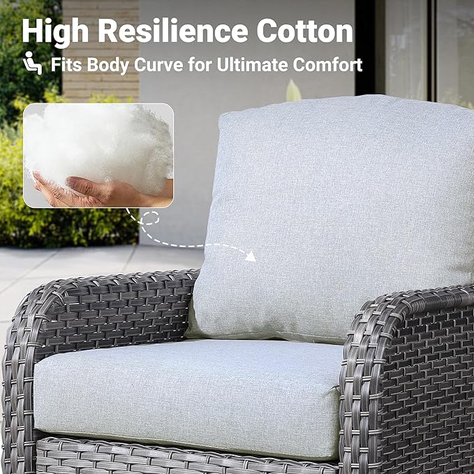 ovios 2 Pieces Patio Furniture Set, Outdoor Wicker Chairs of 2, All Weather High Back Rattan Chairs 2-Seater with Comfy Cushions for Porch Deck, Grey