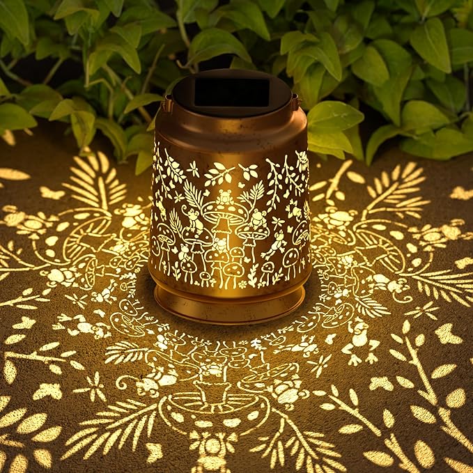 Mushroom & Frog Solar Lantern for Garden Outdoor Decor – Hanging Metal Light Decoration for Patio, Yard, Lawn, Pathway, Backyard – Birthday Gift for Mom, Women, Grandma