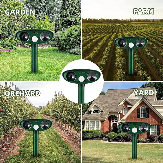 4 Pack Deer Repellent Solar Ultrasonic Animal Repeller Outdoor Racoon Squirrel Fortress Pro Waterproof Animal Deterrent Devices, Cat,Dog,Skunk,Rabbit,Coyote Deterrent for Yard Garden Farm
