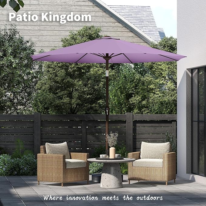 PatioKingdom 11FT Patio Umbrella,Outdoor Umbrella with Push Button Tilt and Crank,Market Table Umbrella with 8 Sturdy Fiberglass Ribs UV Protection(Taro Purple, 11FT)