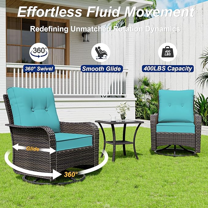 9 Pieces Patio Furniture Set with 2 Swivel Chairs Patio Furniture Outdoor Sectional Sofas Outdoor Patio Conversation Set - Teal