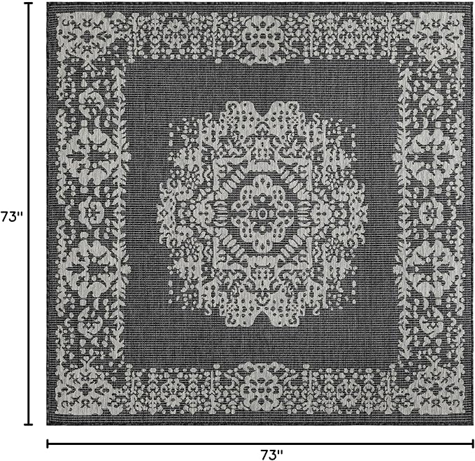 Unique Loom Outdoor Traditional Collection Area Rug - Timeworn (6' 1" Square Charcoal Gray/Gray)