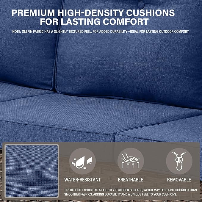 Belord Outdoor Furniture Set - 6 Pieces Patio Conversation Sectional Sofa Set with Swivel Rocker Outdoor Chairs Set of 2 and Wicker Coffee Table for Deck Backyard Sunroom Brown