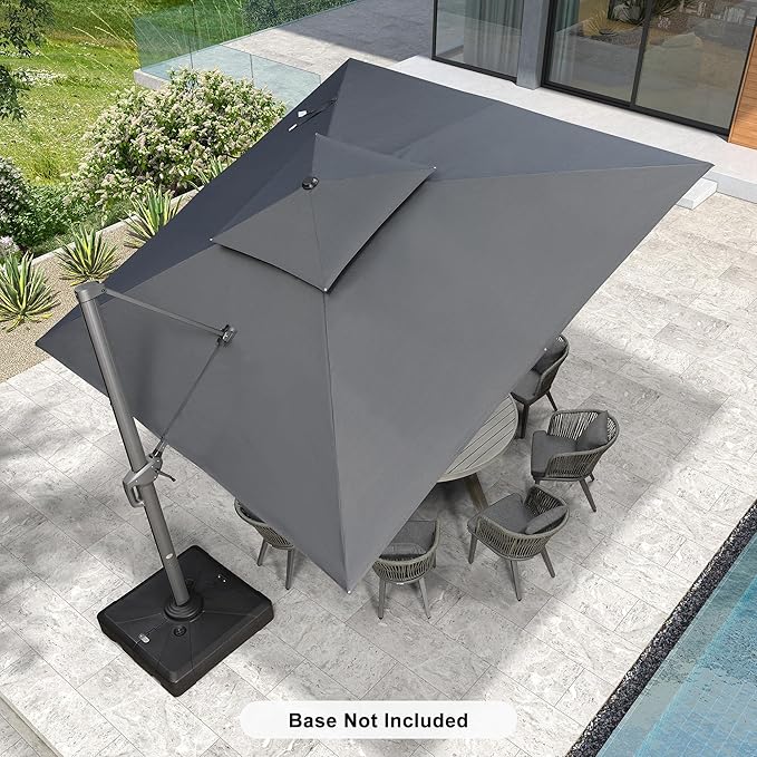 PURPLE LEAF 12 FT Cantilever Umbrella Outdoor Patio Umbrella, Large Offset Square Umbrella, Windproof Heavy Duty Hanging Outside Umbrellas for Patio, Graphite Grey