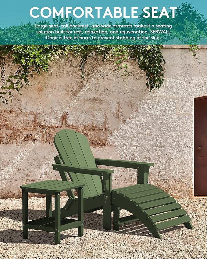 SERWALL Foldable Adirondack Chair Set of 2 for Patio Garden Outdoors Fire Pit Chairs-Avocadogreen