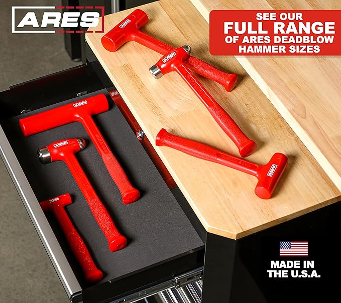 ARES 23052 – 32oz Slim Line Deadblow Hammer – Heavy Head Delivers Powerful Striking Force – Slim Profile Head Design for Greater Impact Accuracy – Long Head Hammer for Driving Pistons - Made in USA