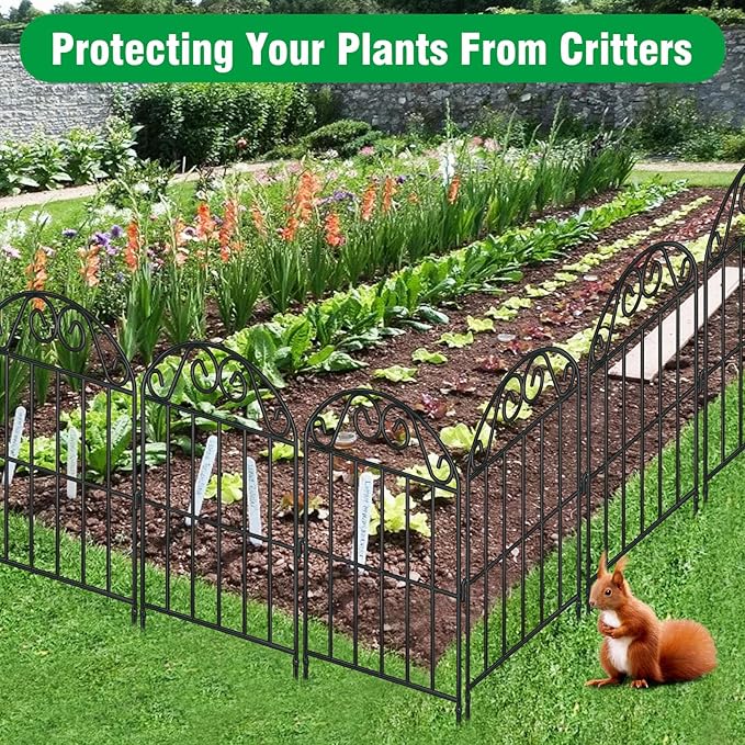 ADAVIN 20 Panels Collapsible Garden Fence Animal Barrier, 22 Ft(L) x 24 in(H) Black Rustproof Metal Wire Panel Border for Dogs Rabbits, Flower Edging for Landscape Patio Yard Outdoor Decor, Arched