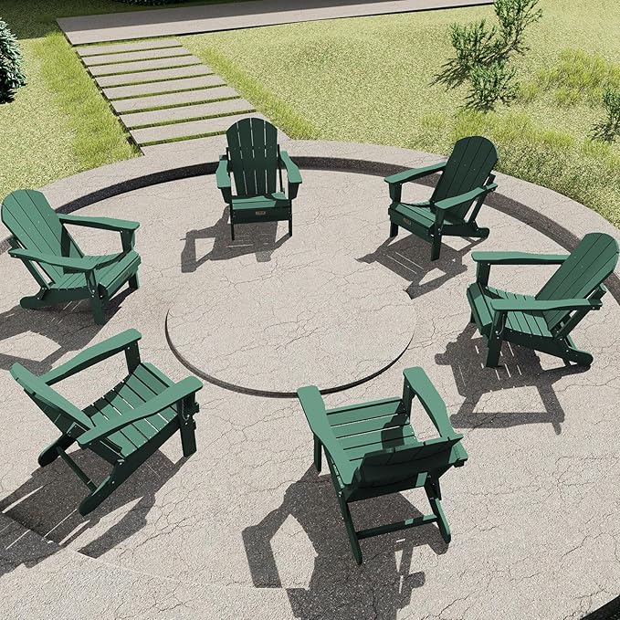 SERWALL Foldable Adirondack Chair Set of 2 for Patio Garden Outdoors Fire Pit Chairs-Green