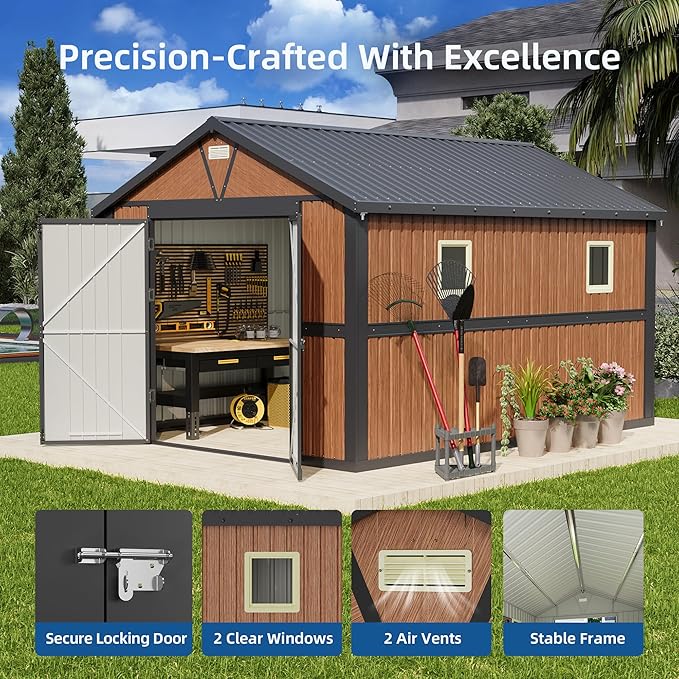 Outdoor Storage Shed, 10x12 FT Garden Metal Shed with Lockable Doors & Window, Extra Large Tool Shed for Backyard, Patio & Lawn