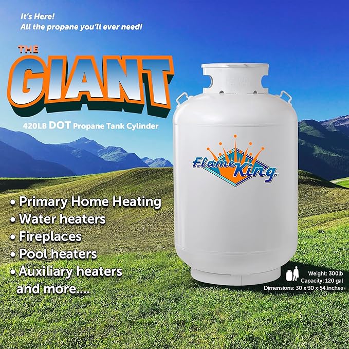Flame King YSN420DOT 420LB DOT Propane Tank, Multi-Valves with Accurate Gas Level Gauge